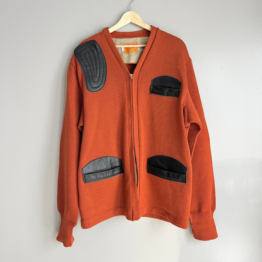 VTG Skookum Mens Shooting Hunting Cardigan Wool Sweater Heavy Knit Orange 48